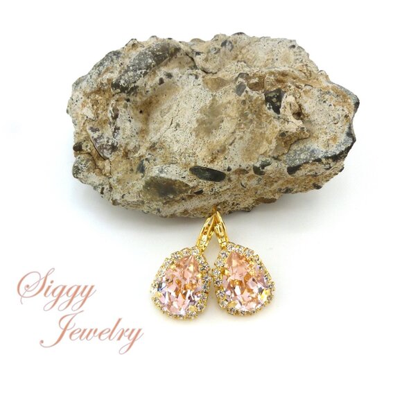 Swarovski Crystal Vintage Rose Bridal Drop Halo Earrings in a Pear Shape - Picture 9 of 14